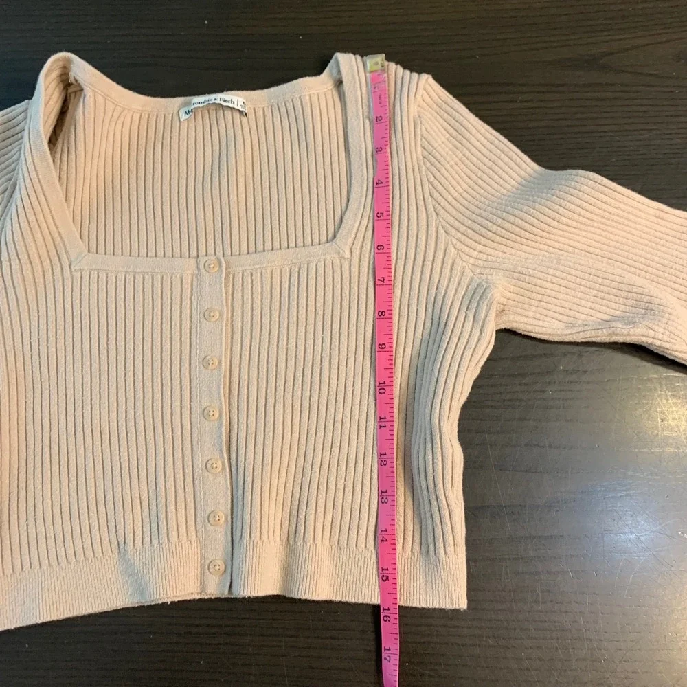 Abercrombie Fitch Ribbed Square Neck Crop Cardigan Beige Button Up Womens Medium